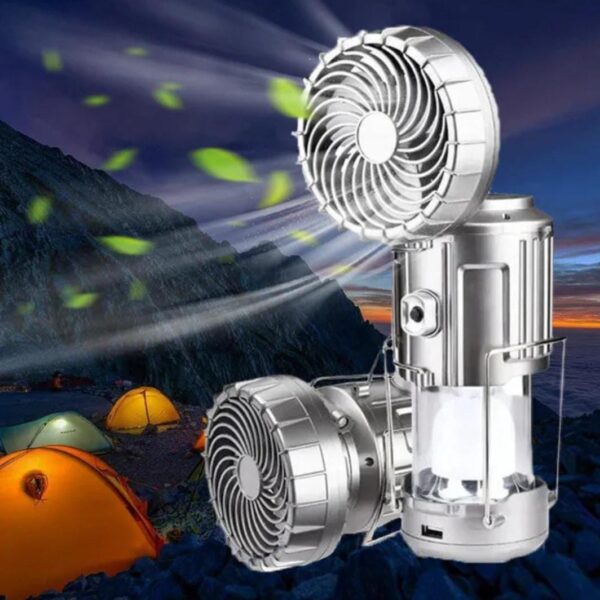 6 in 1 portable outdoor LED camping lantern with fan solar charge rechargeable