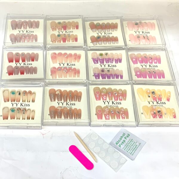 12 Piece Nails Pack With Glue Sticker & Stick & Nail Failer & Alcohol Prep Pad