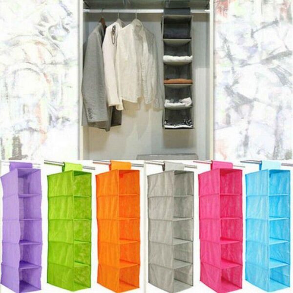 Closet Organizer Hanging Storage Bag Wardrobe Cloth Organizer 5 Layers Shelf Foldable Clothing Storage Rack Shelves