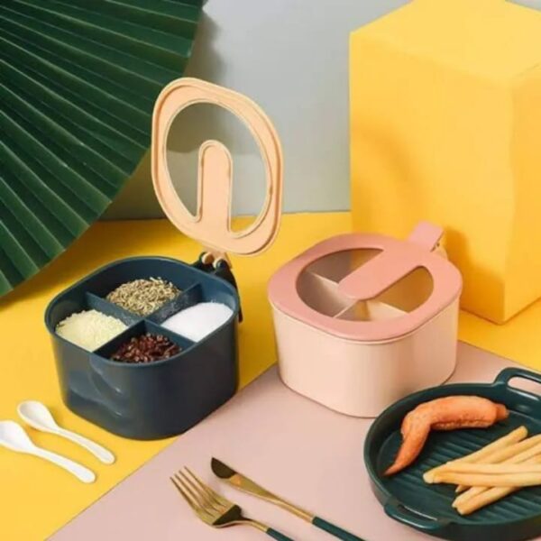 4 Grid Spice Box Masala Kit Spice Jar Container Kitchen Organizer